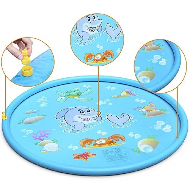 100cm Blue Dolphin Inflatable Splash Mat - Durable PVC Splash-Proof Outdoor Play Mat with Fun Water Spray System Ideal for Lawn