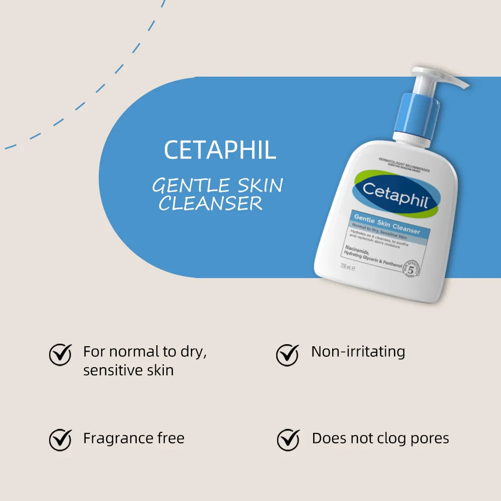CETAPHIL GENTLE SKIN CLEANSER 473ML,  vitamin B3, B5, hydrating Glycerin, Suitable dry & sensitive skin