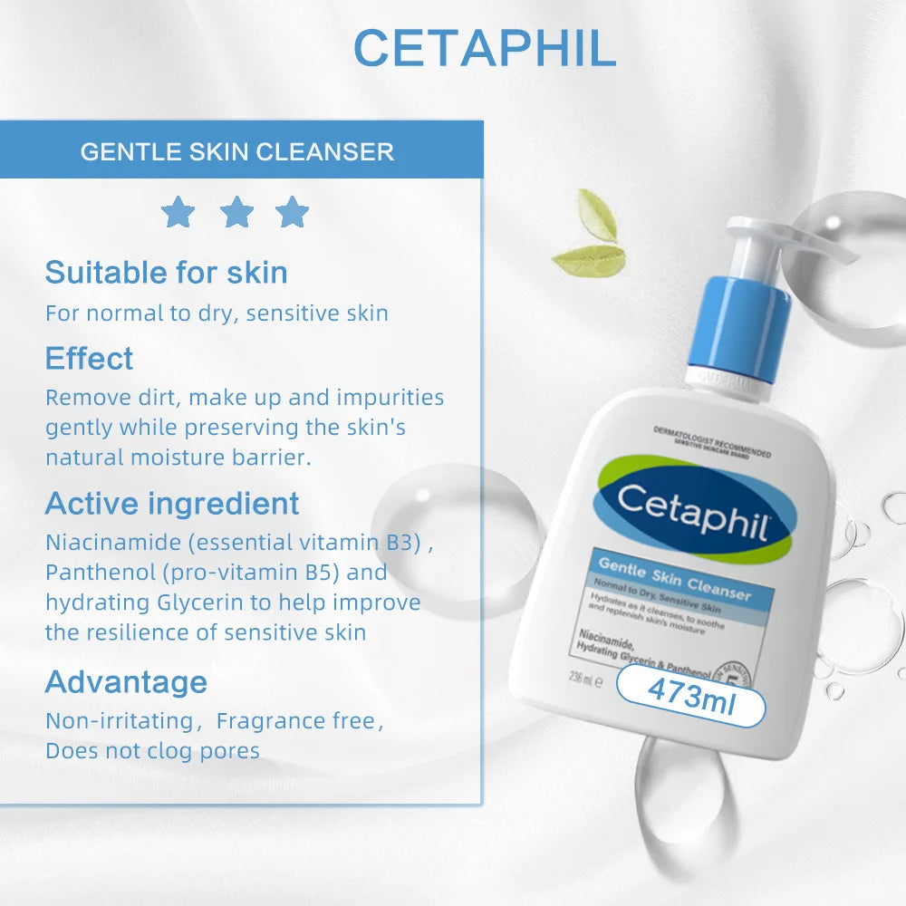 CETAPHIL GENTLE SKIN CLEANSER 473ML,  vitamin B3, B5, hydrating Glycerin, Suitable dry & sensitive skin