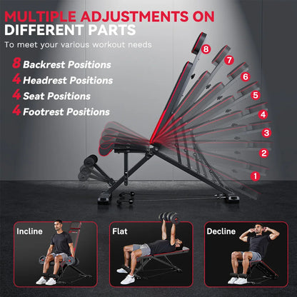 Adjustable Weight Bench with Resistance Bands Folding Weight Bench for Full Body Workout Home Quick Folding Versatile