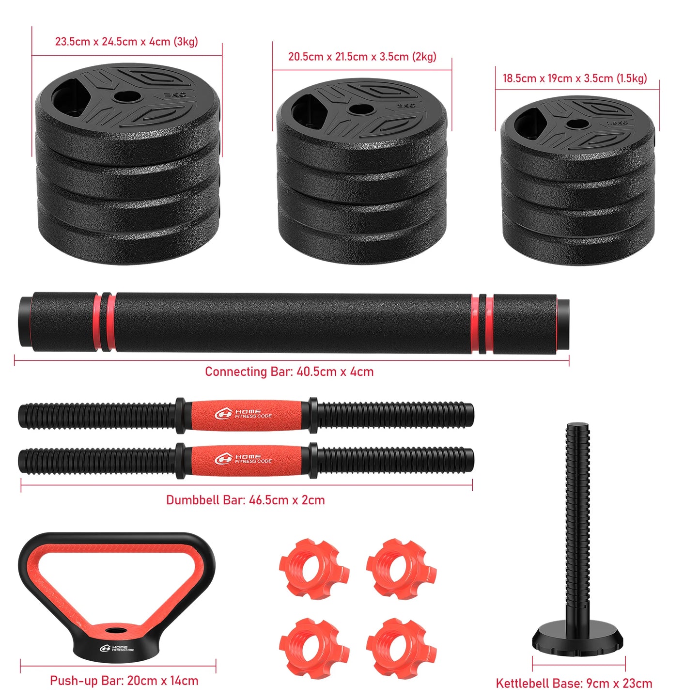 3-in-1 Dumbbells Set 20 kg Adjustable Dumbbells with Extra Barbell Bar Plastic-Coated Weight Plates Fitness Exercise Home Gym