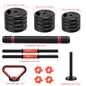 3-in-1 Dumbbells Set 20 kg Adjustable Dumbbells with Extra Barbell Bar Plastic-Coated Weight Plates Fitness Exercise Home Gym