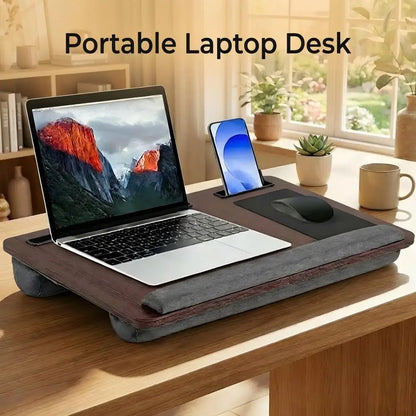 Portable Laptop Desk Multi-purpose Wooden Computer Studying Table With Handle Mouse Pad & Phone Holder For Home Office Travel