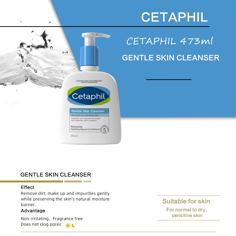 CETAPHIL GENTLE SKIN CLEANSER 473ML,  vitamin B3, B5, hydrating Glycerin, Suitable dry & sensitive skin