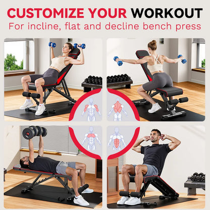 Adjustable Weight Bench with Resistance Bands Folding Weight Bench for Full Body Workout Home Quick Folding Versatile