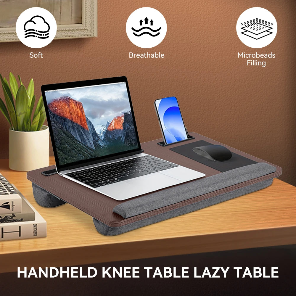 Portable Laptop Desk Multi-purpose Wooden Computer Studying Table With Handle Mouse Pad & Phone Holder For Home Office Travel