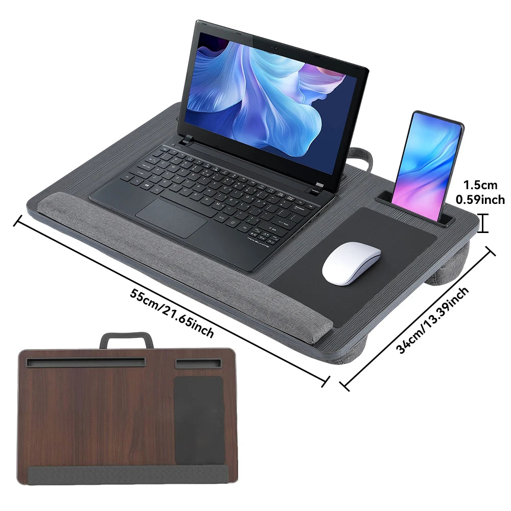 Portable Laptop Desk Multi-purpose Wooden Computer Studying Table With Handle Mouse Pad & Phone Holder For Home Office Travel