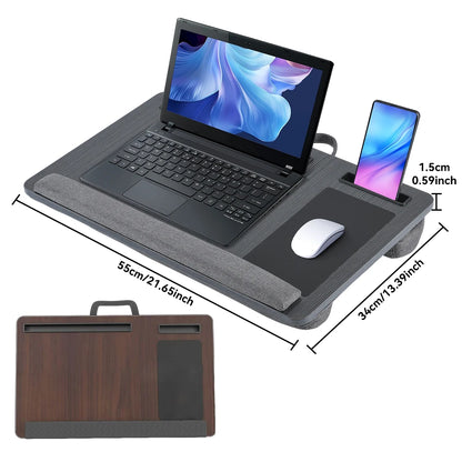 Portable Laptop Desk Multi-purpose Wooden Computer Studying Table With Handle Mouse Pad & Phone Holder For Home Office Travel