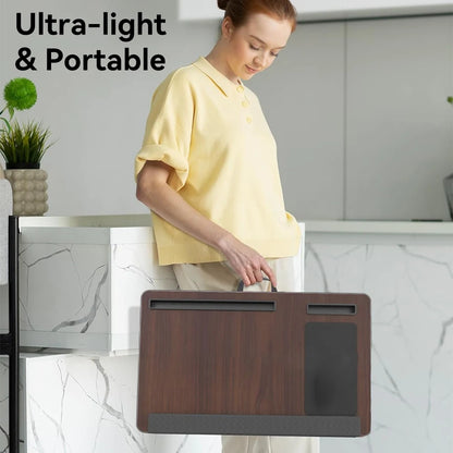Portable Laptop Desk Multi-purpose Wooden Computer Studying Table With Handle Mouse Pad & Phone Holder For Home Office Travel