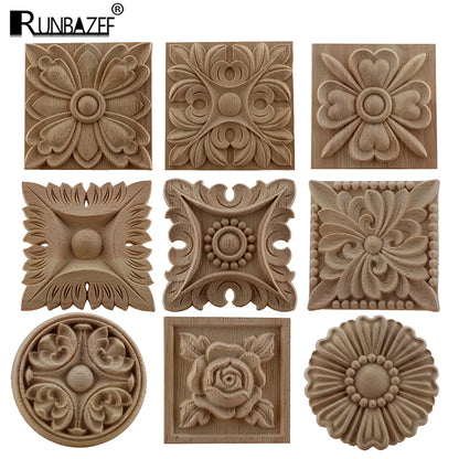 RUNBAZEF European Carved Unpainted Retro Mouldings Wood Applique Wood Decal Long Oval Rubber Home Furniture Walls Hot Sale NEW