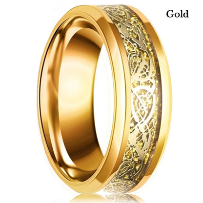 21 Colors 8mm Men's Stainless Steel Celtic Dragon Ring Inlay Red Green Black Carbon Fiber Ring Wedding Band Jewelry Size 6-13