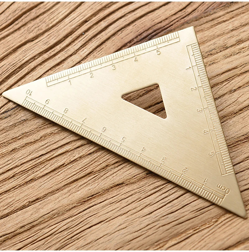 Vintage Brass Straight Ruler For Students Creative Metal Triangle Ruler Protractor Stationery Measuring Tool School Supplies New
