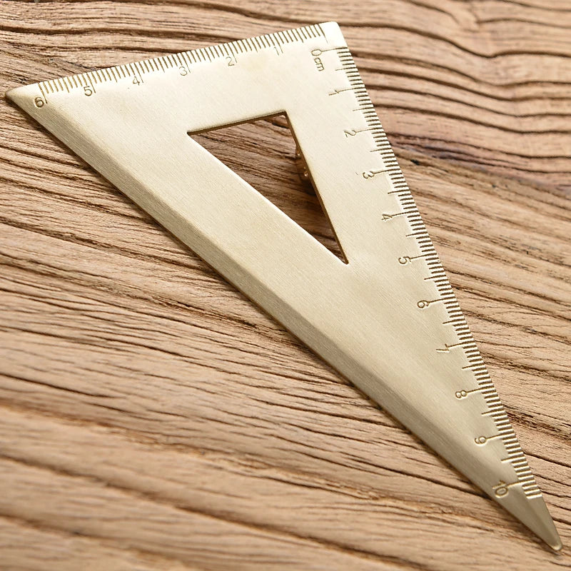Vintage Brass Straight Ruler For Students Creative Metal Triangle Ruler Protractor Stationery Measuring Tool School Supplies New