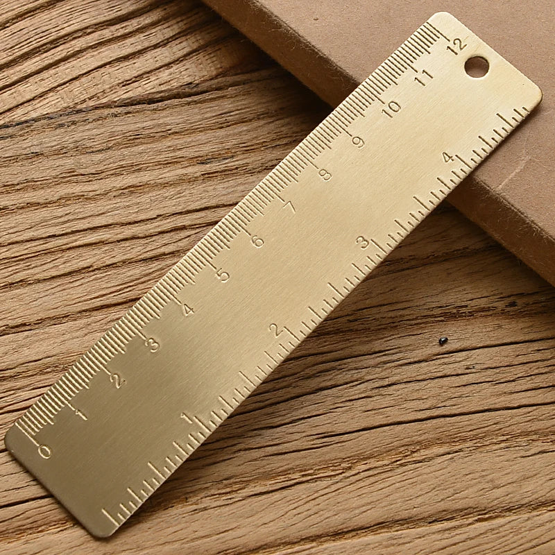 Vintage Brass Straight Ruler For Students Creative Metal Triangle Ruler Protractor Stationery Measuring Tool School Supplies New