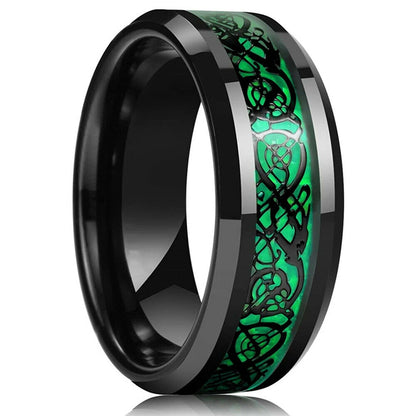 21 Colors 8mm Men's Stainless Steel Celtic Dragon Ring Inlay Red Green Black Carbon Fiber Ring Wedding Band Jewelry Size 6-13