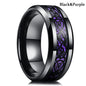 21 Colors 8mm Men's Stainless Steel Celtic Dragon Ring Inlay Red Green Black Carbon Fiber Ring Wedding Band Jewelry Size 6-13
