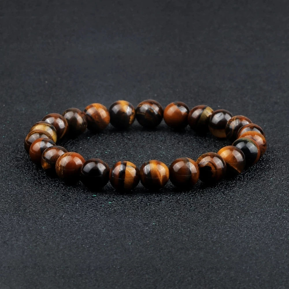 Men Energy Beaded Bracelet 8mm Natural Tiger Eye Stone Lava Rock Agates Stretch Bracelets Bangle Women Yoga Healing Jewelry Gift