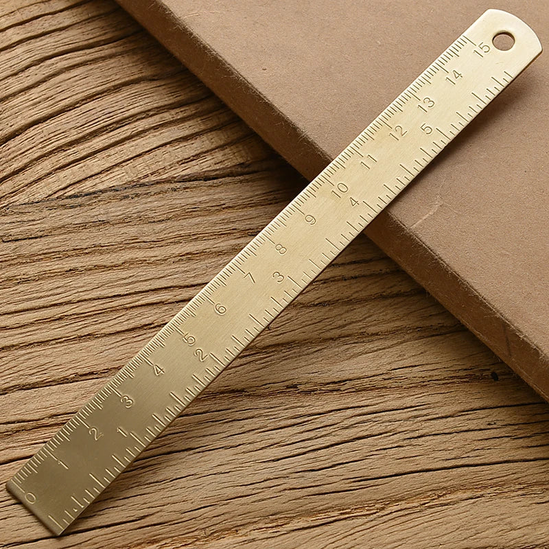 Vintage Brass Straight Ruler For Students Creative Metal Triangle Ruler Protractor Stationery Measuring Tool School Supplies New