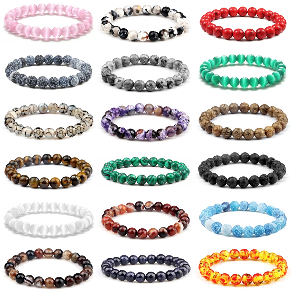 Men Energy Beaded Bracelet 8mm Natural Tiger Eye Stone Lava Rock Agates Stretch Bracelets Bangle Women Yoga Healing Jewelry Gift