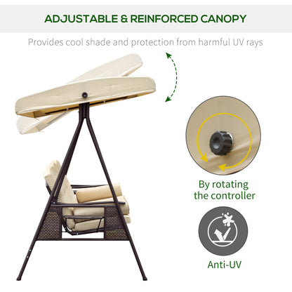 Outsunny 3 Seater Garden Swing Chair Outdoor Hammock Bench W/ Adjustable Canopy, Cushions and Cup Trays