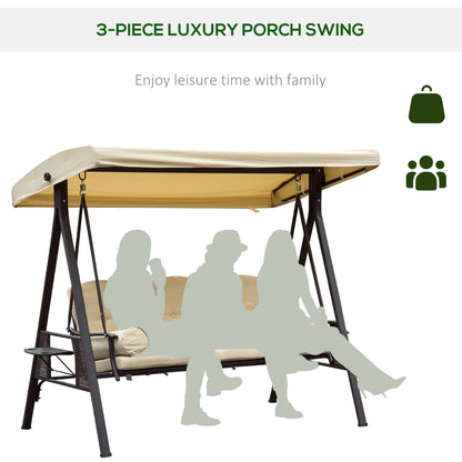 Outsunny 3 Seater Garden Swing Chair Outdoor Hammock Bench W/ Adjustable Canopy, Cushions and Cup Trays
