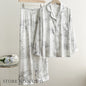 Fashion Print Flower 2PCS Pajamas Set Women Sleepwear Spring Summer Trouser Suits Lounge Wear Loose Satin Homewear Pijamas Suit