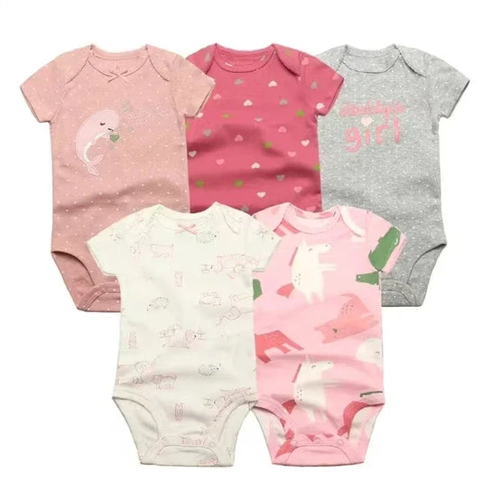 Summer Baby Clothes 5 Pack Cotton Short Sleeve Bodysuit Unisex Newborn Rompers Soft Breathable Infant Jumpsuit Clothing Set