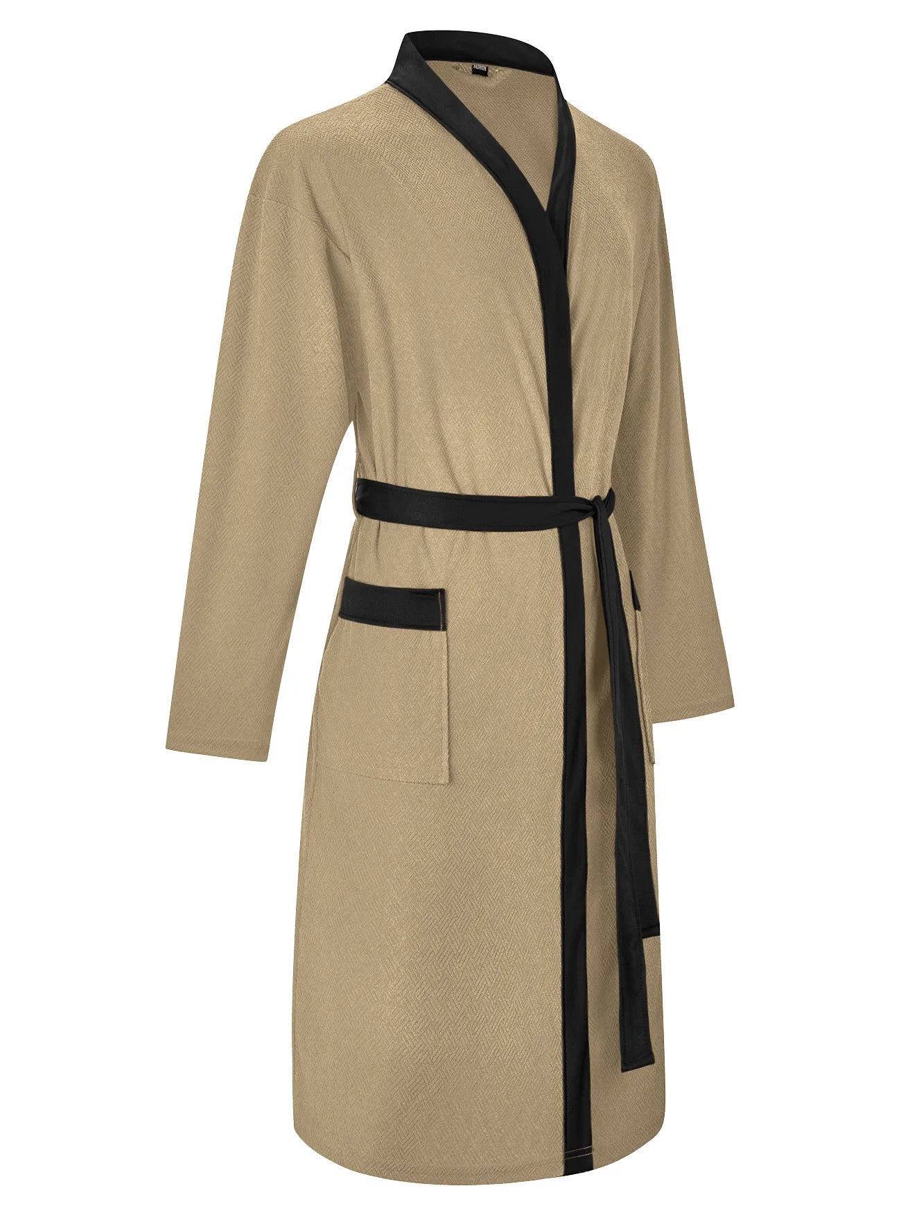 Men Terry Cloth Long Bathrobe Belted Design Double Pockets Casual Home Loungewear Loose Hotel Vacation Night Gown