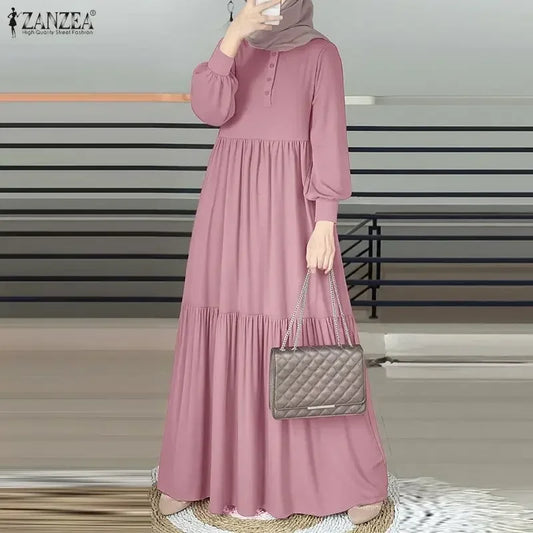 ZANZEA Elegant Muslim Abaya Hijab Long Dress Women Long Sleeve Ramadan Robe Spring Sundress Solid Loose Maxi Vestido Kaftan 2026