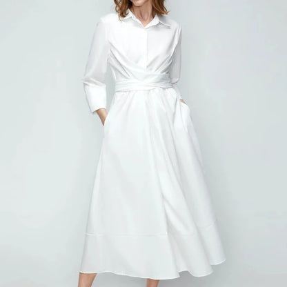 Clearance Popular Women's Casual Shirts POLO Collar Temperament Commuter Solid Blue Pink White Color Dress Wear S~2XL Clothing