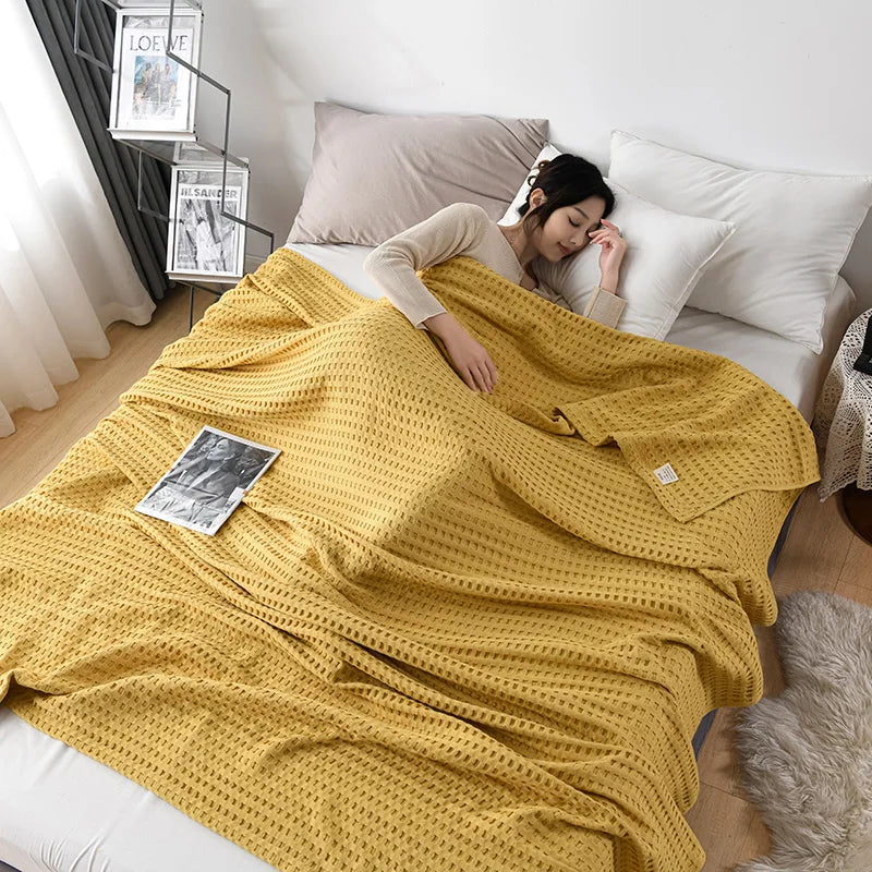Premium Pure Cotton Waffle Weave Thermal Blanket Soft Comfortable Throw Blankets Lightweight Bed Cover Bedspreads All Season