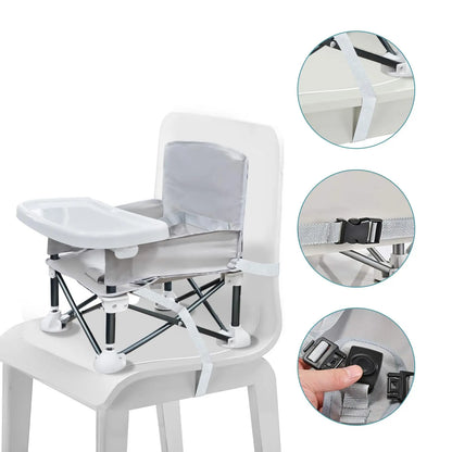 Folding Baby Dining Chair with Detachable Tray Carry Bag Lightweight Foldable Baby Seat Safety Harness for Indoor Outdoor Use
