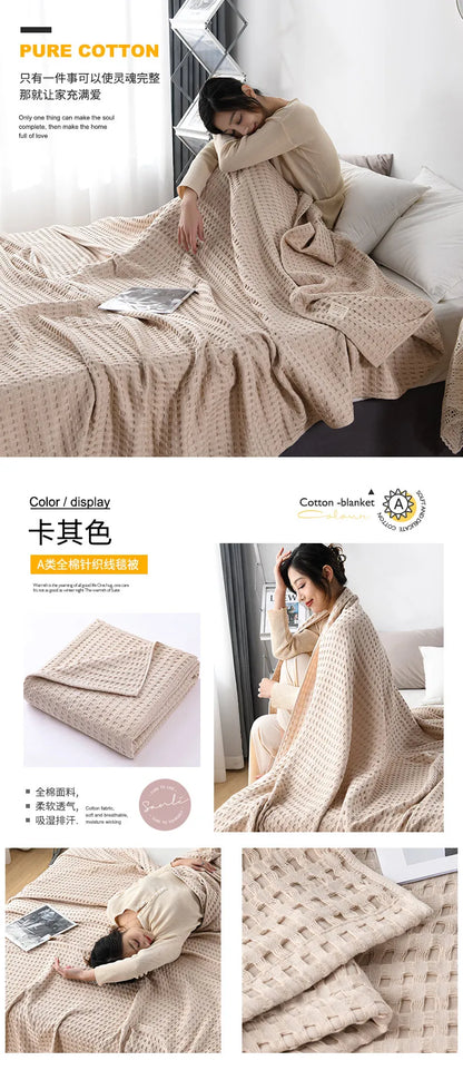 Premium Pure Cotton Waffle Weave Thermal Blanket Soft Comfortable Throw Blankets Lightweight Bed Cover Bedspreads All Season