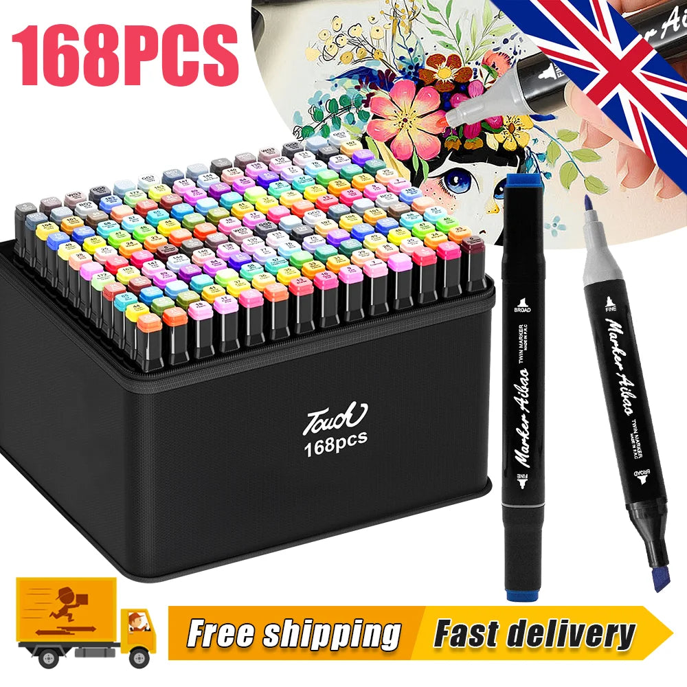 80/120/168 Colours Dual-Tip Alcohol Markers Set With Stand, Permanent Alcohol Marker Pens For Adults Artists, Permanent Art Mark