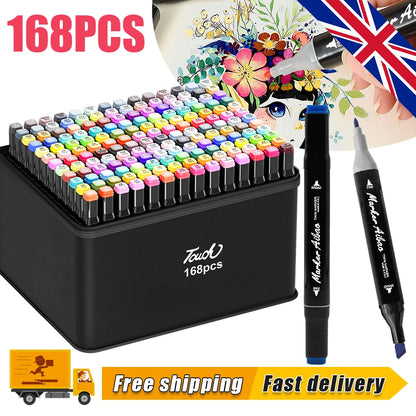 80/120/168 Colours Dual-Tip Alcohol Markers Set With Stand, Permanent Alcohol Marker Pens For Adults Artists, Permanent Art Mark