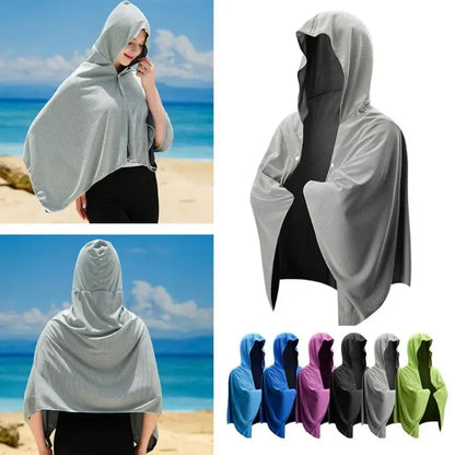 60*140cm Ice Cool Towel Beach Poncho Cover Up Quick Dry Super Absorbent Oversized Hoody Towel Wrap For Swimming Beach Pool Party