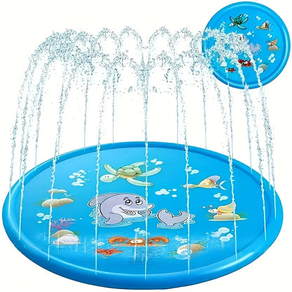100cm Blue Dolphin Inflatable Splash Mat - Durable PVC Splash-Proof Outdoor Play Mat with Fun Water Spray System Ideal for Lawn