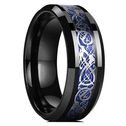 21 Colors 8mm Men's Stainless Steel Celtic Dragon Ring Inlay Red Green Black Carbon Fiber Ring Wedding Band Jewelry Size 6-13