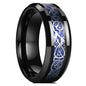 21 Colors 8mm Men's Stainless Steel Celtic Dragon Ring Inlay Red Green Black Carbon Fiber Ring Wedding Band Jewelry Size 6-13