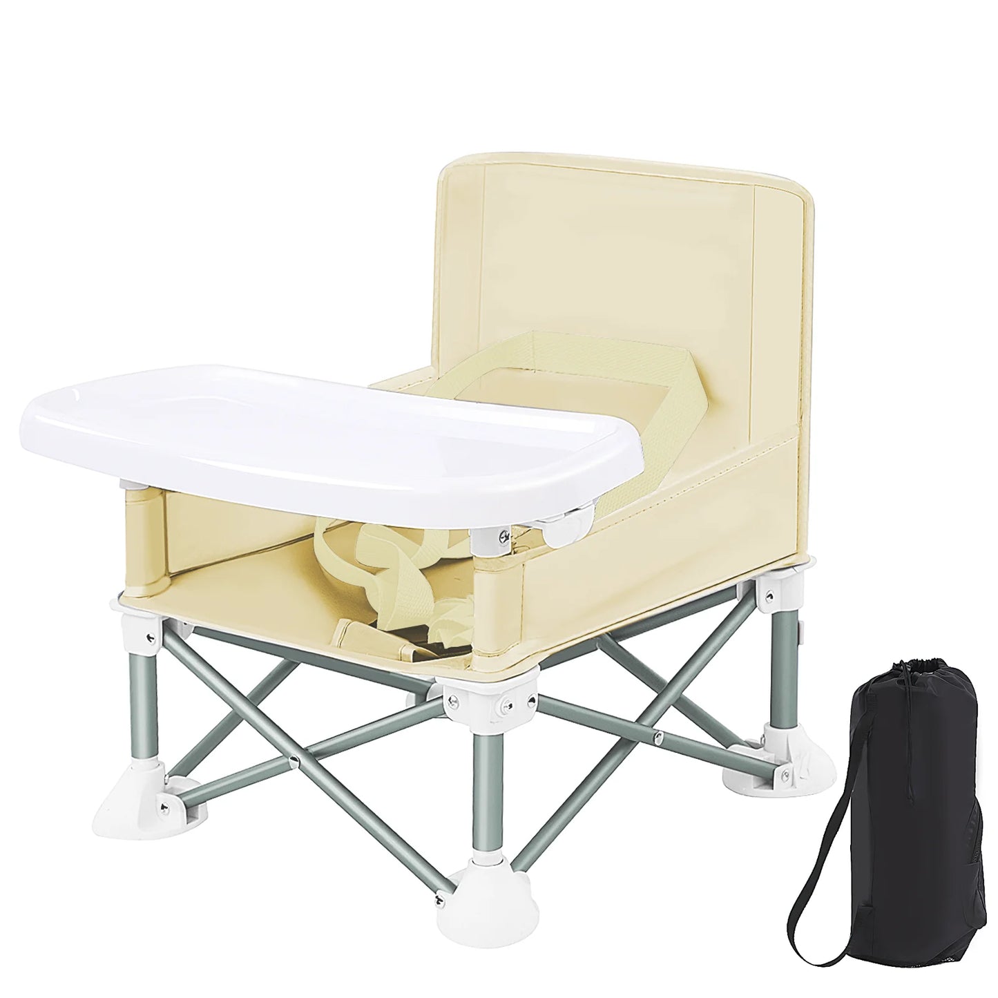 Folding Baby Dining Chair with Detachable Tray Carry Bag Lightweight Foldable Baby Seat Safety Harness for Indoor Outdoor Use