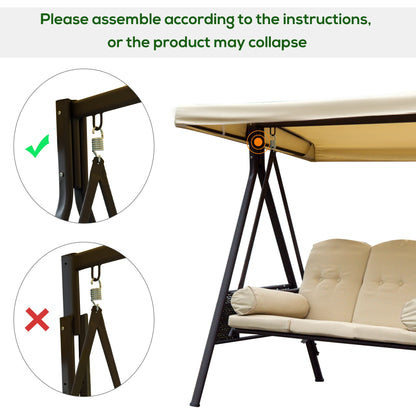 Outsunny 3 Seater Garden Swing Chair Outdoor Hammock Bench W/ Adjustable Canopy, Cushions and Cup Trays