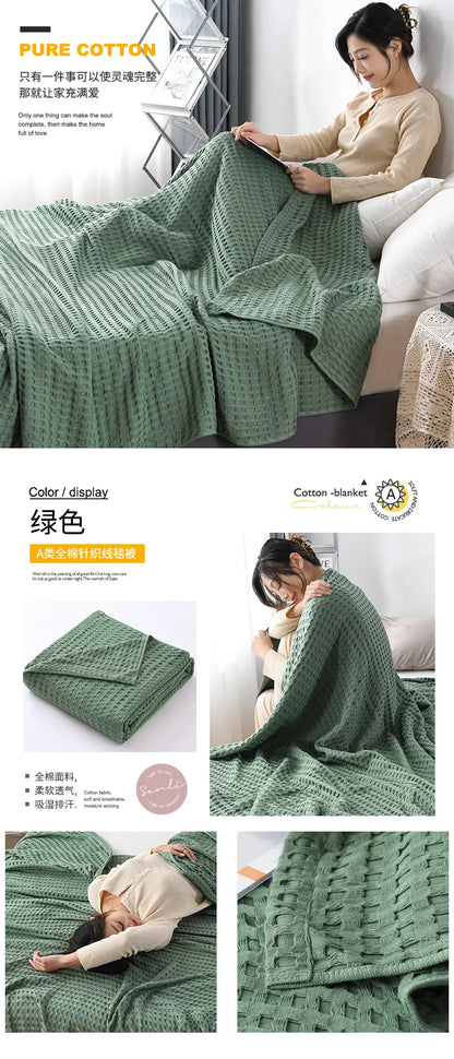 Premium Pure Cotton Waffle Weave Thermal Blanket Soft Comfortable Throw Blankets Lightweight Bed Cover Bedspreads All Season