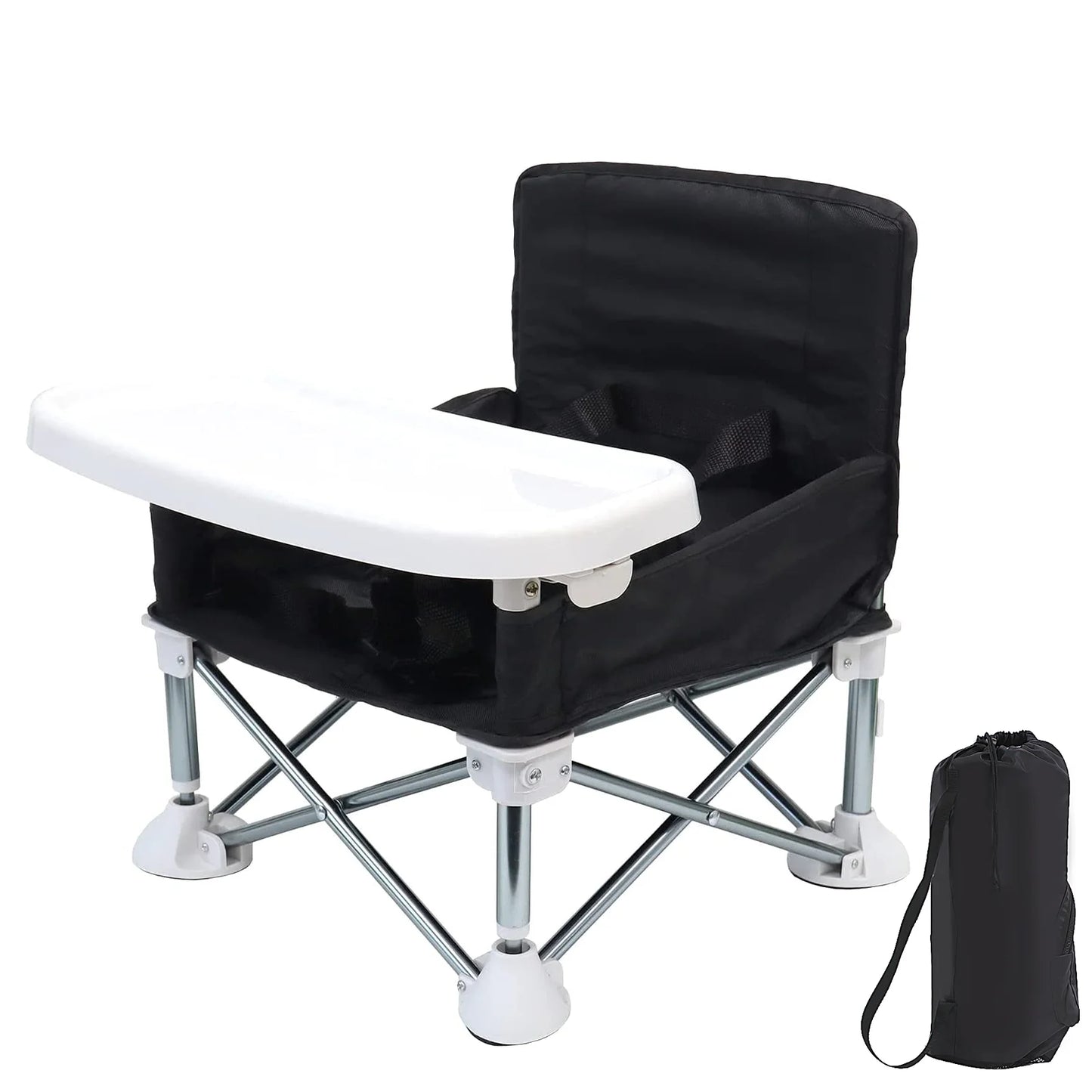 Folding Baby Dining Chair with Detachable Tray Carry Bag Lightweight Foldable Baby Seat Safety Harness for Indoor Outdoor Use