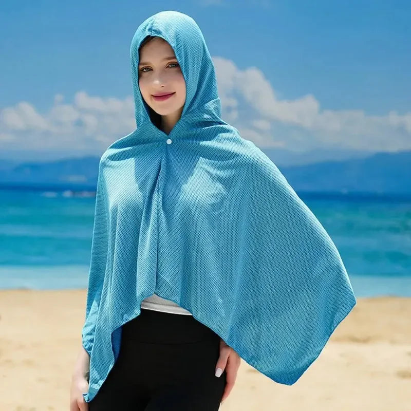 60*140cm Ice Cool Towel Beach Poncho Cover Up Quick Dry Super Absorbent Oversized Hoody Towel Wrap For Swimming Beach Pool Party