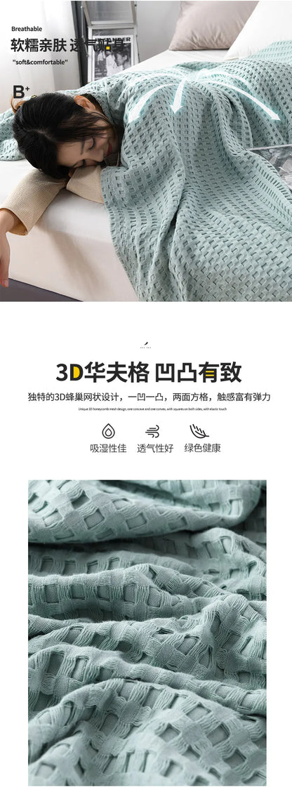 Premium Pure Cotton Waffle Weave Thermal Blanket Soft Comfortable Throw Blankets Lightweight Bed Cover Bedspreads All Season