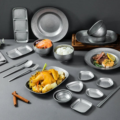 Retro Cutlery Set Plates Dinnerware Bowls Dining Plates Sauce Dish Fruit Bowl Double Wall Cup 304 Stainless Steel Cutlery