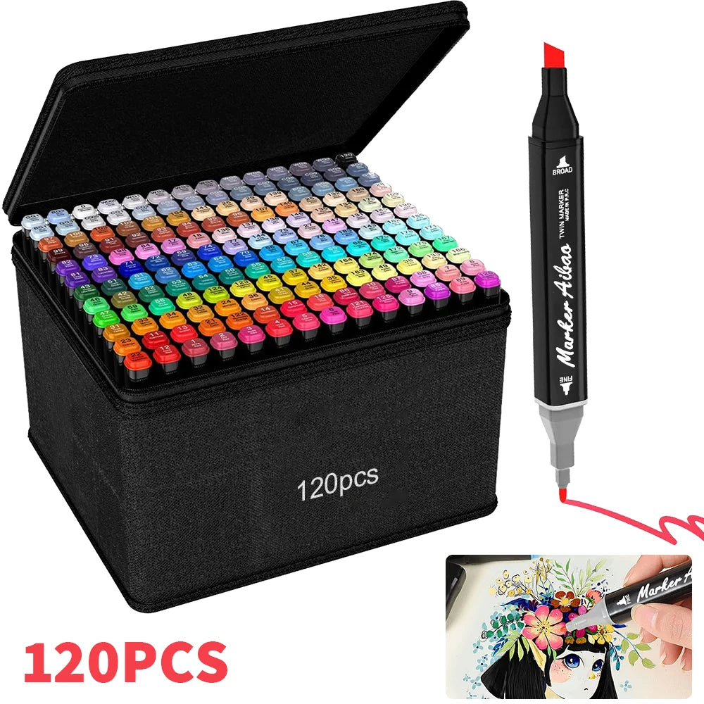 80/120/168 Colours Dual-Tip Alcohol Markers Set With Stand, Permanent Alcohol Marker Pens For Adults Artists, Permanent Art Mark