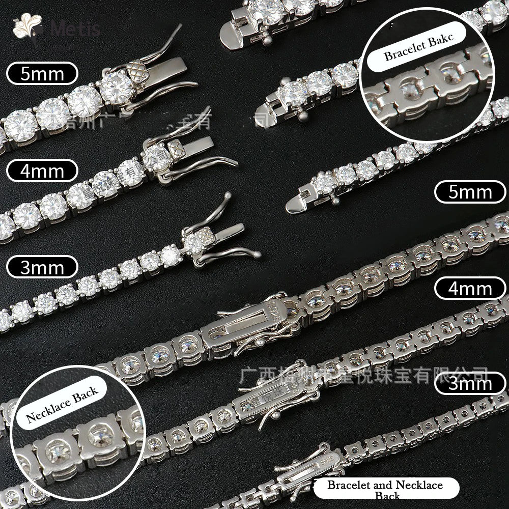 2mm Full D Color Moissanite Tennis Neck Chain Necklace for Woman Man 925 Silver with Certified Party Bridal Necklaces