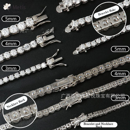 2mm Full D Color Moissanite Tennis Neck Chain Necklace for Woman Man 925 Silver with Certified Party Bridal Necklaces