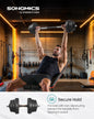 SONGMICS 2-in-1 Dumbbells Set, 2 x 10 kg Adjustable Dumbbells with Extra Barbell Bar, Plastic-Coated Weight Plates, Fitness Exer